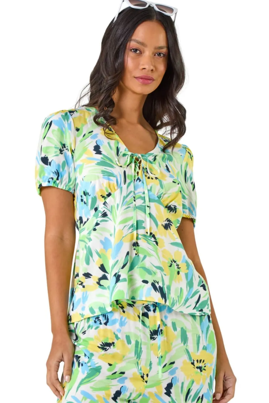 Dusk White Dusk Floral Motif Tie Top