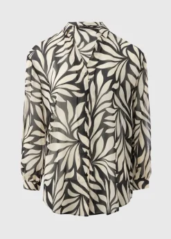 Et Vous Black Mono Palm V-Neck Blouse