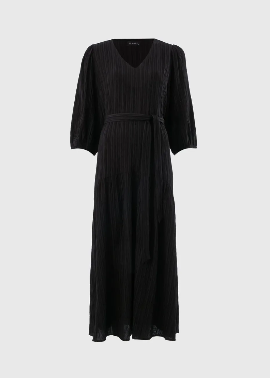 Et Vous Black Textured Midaxi Dress