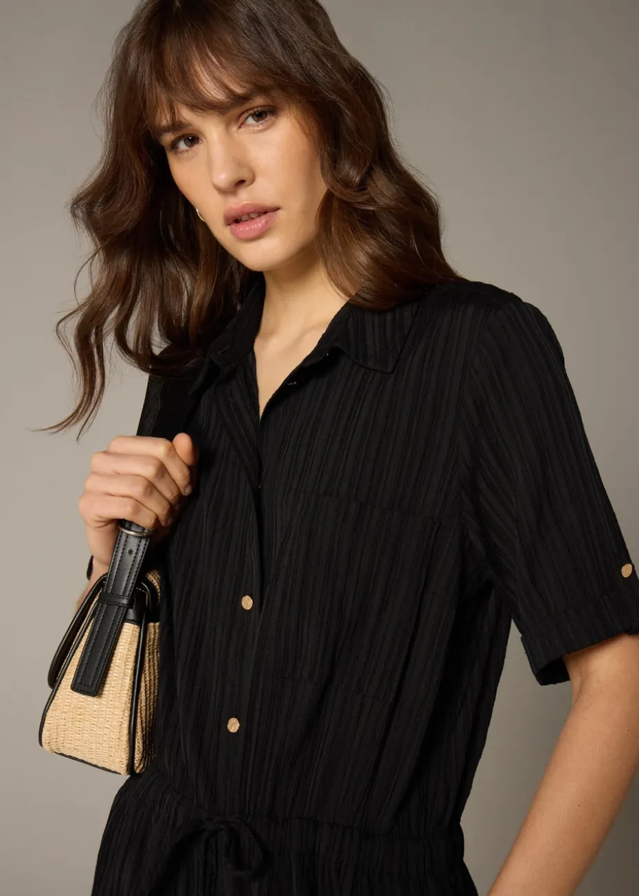 Et Vous Black Textured Pleated Jumpsuit