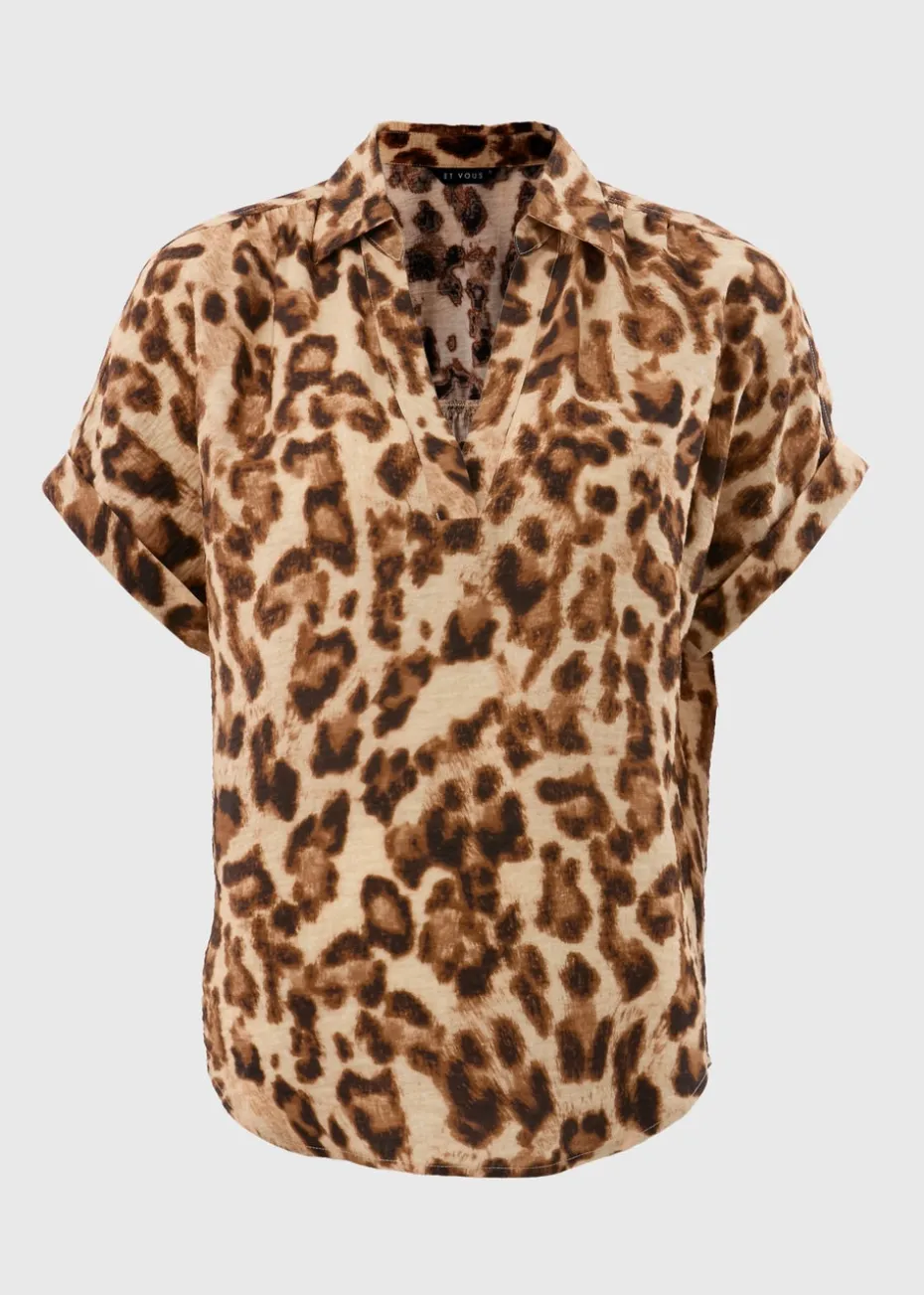 Et Vous Brown Leopard Print Airflow Blouse