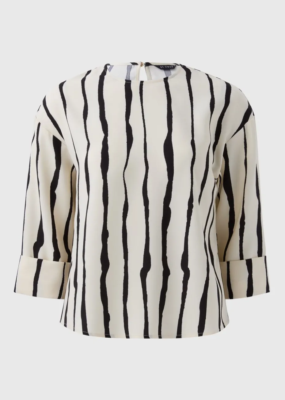 Et Vous Cream Black Stipe 3/4 Sleeve Box Tops