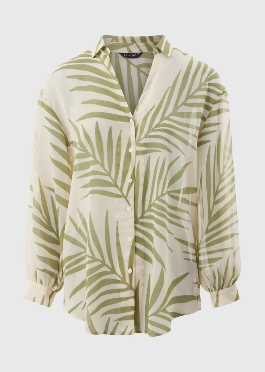 Et Vous Green Palm Leaf Blouse