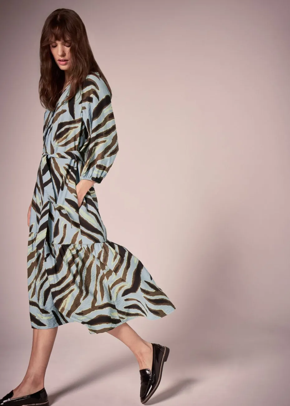 Et Vous Green Zebra Belted Midi Dress
