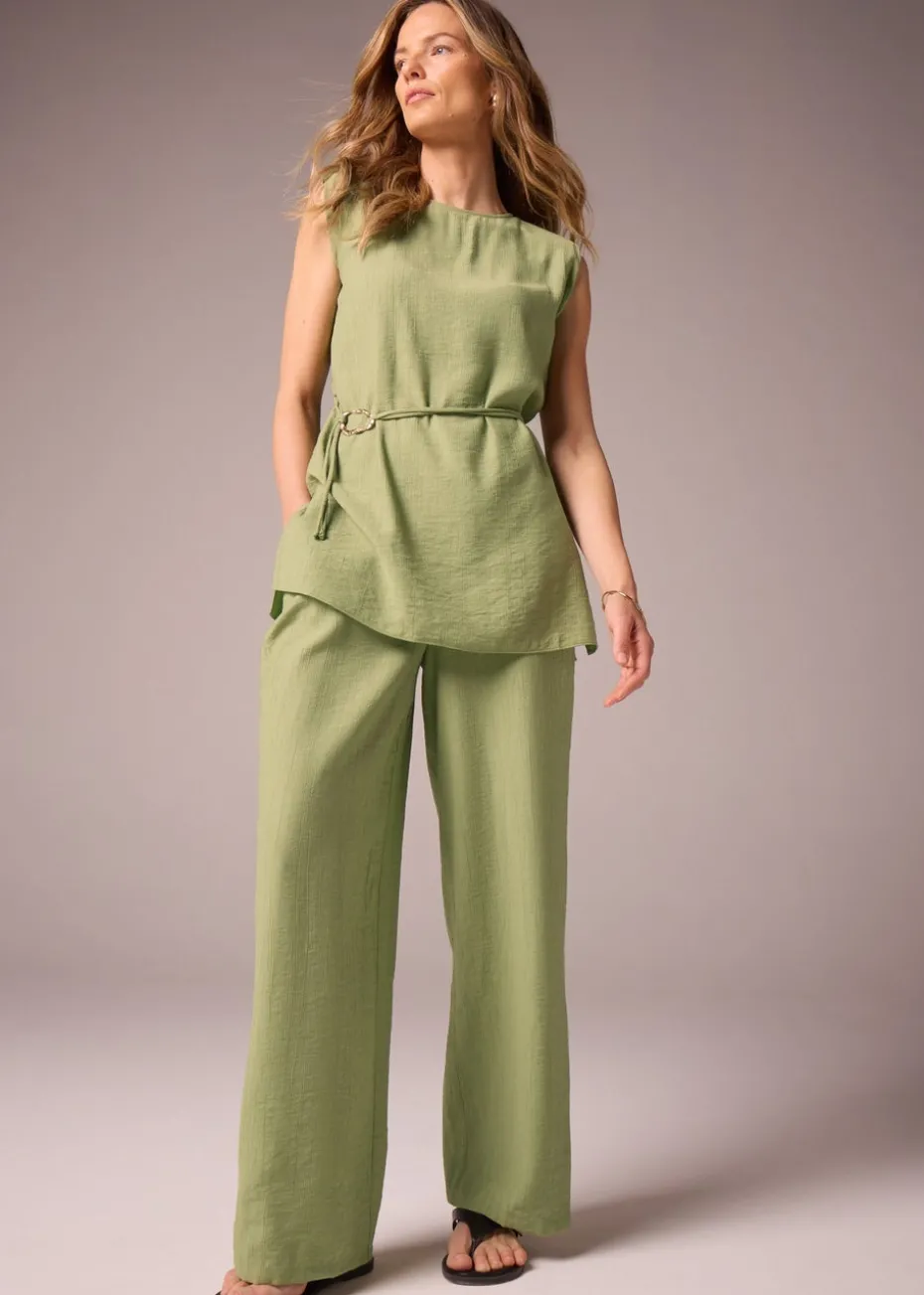 Et Vous Khaki Co Ord Textured Wide Leg Trousers