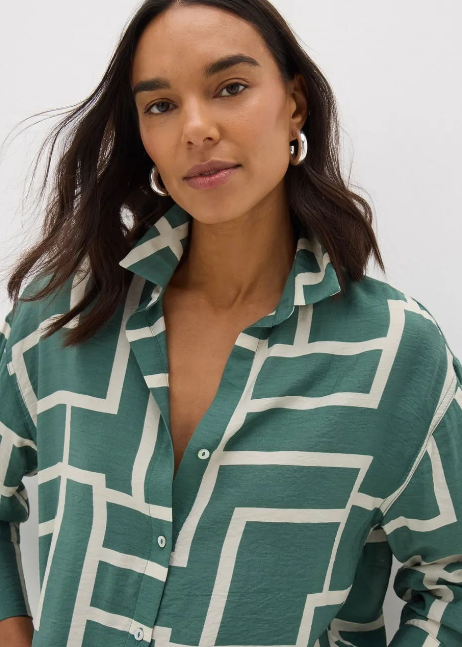 Et Vous Khaki Geometric Print Co Ord Shirt