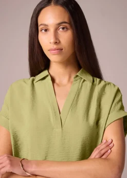Et Vous Lime Green Airflow V-Neck Blouse