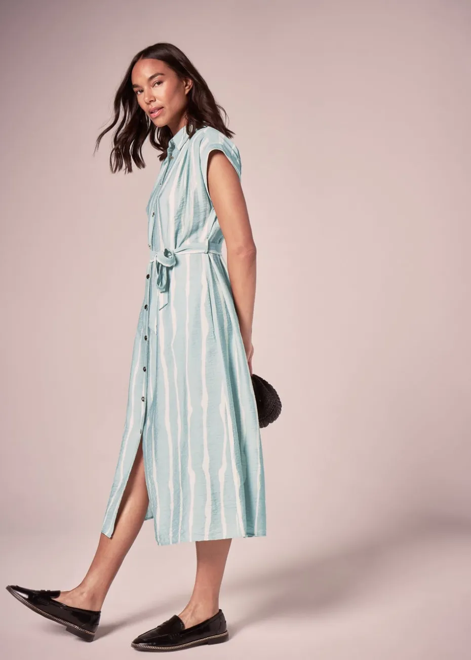 Et Vous Sage Stripe Midi Shirt Dress
