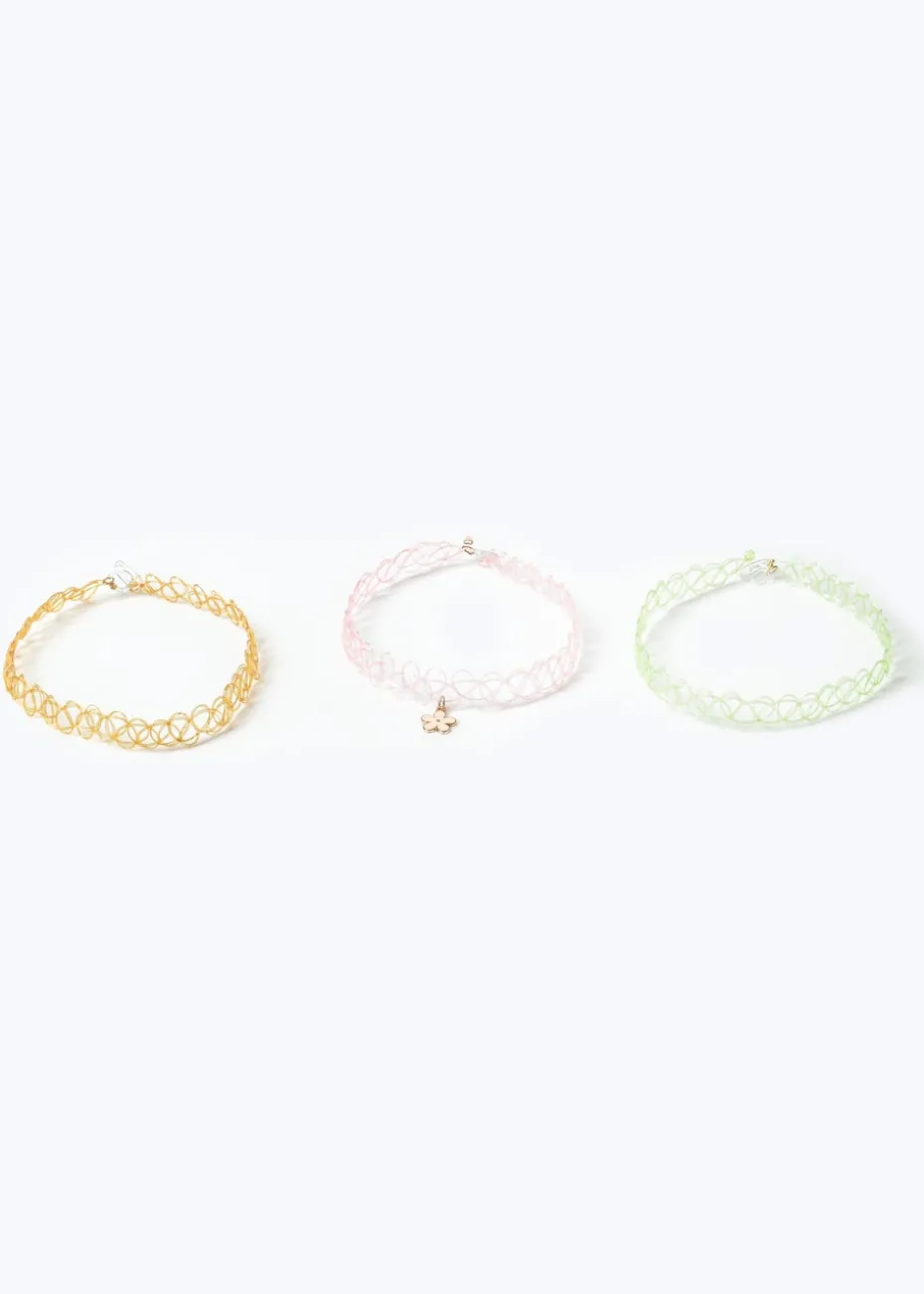 Flitzy 3 Pack Multicoloured Flower Motif Chockers