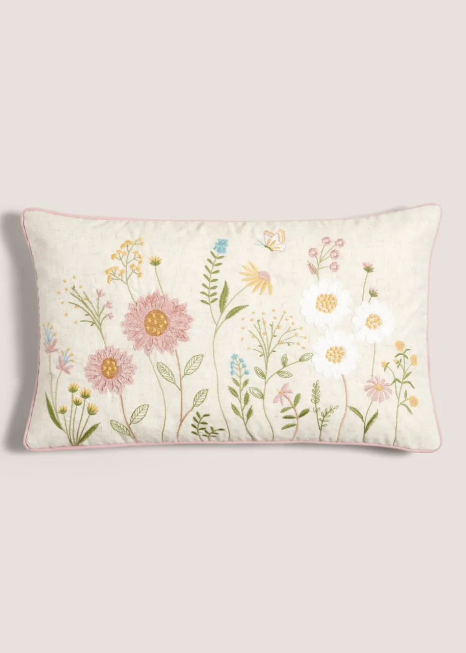 Floral Embroidered Cushion (30cm x 50cm)