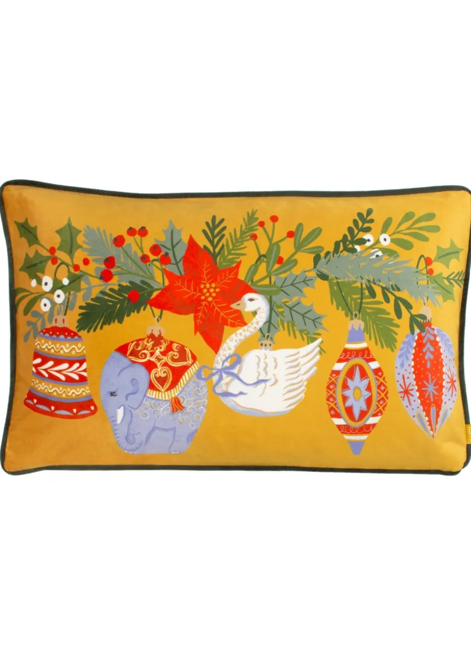 furn. Deck The Halls Baubles Velvet Filled Cushion (30cm x 50cm x 8cm)