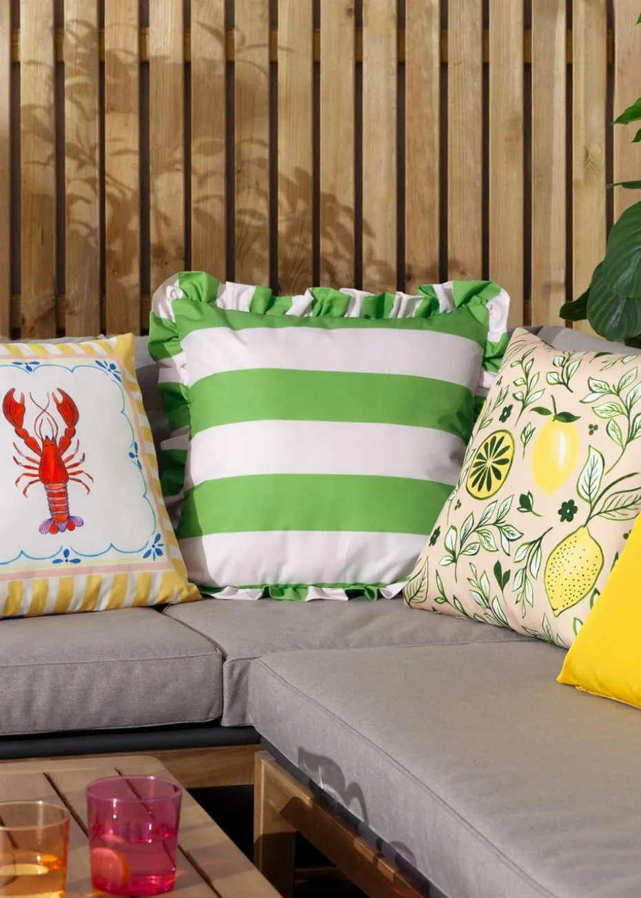 furn. Freen Palm Royale Stripe Ruffle Printed Outdoor Outdoor Cushion