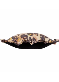 Furn Leopard Ruffle Printed Velvet Ruffle Multi Cushion (45 x 45 x 8 cm)
