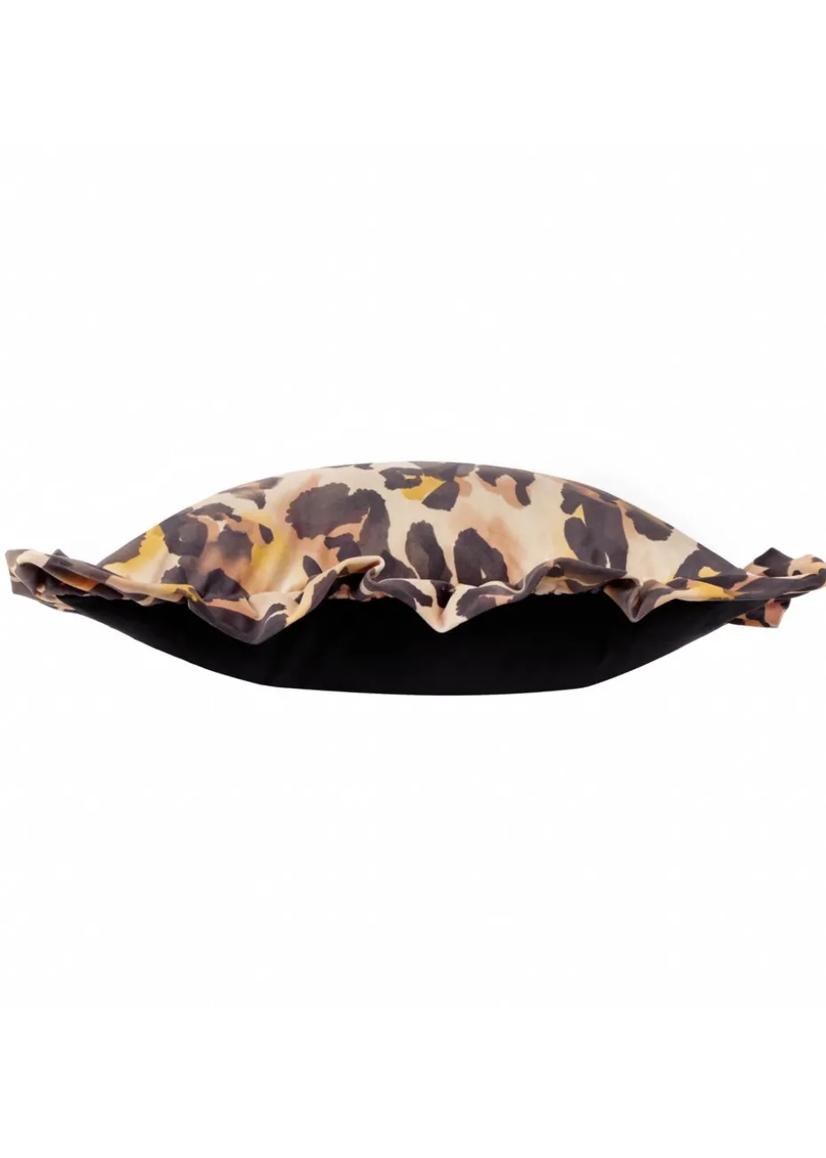 Furn Leopard Ruffle Printed Velvet Ruffle Multi Cushion (45 x 45 x 8 cm)