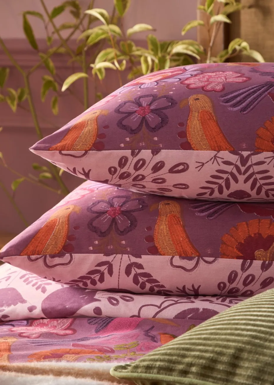 furn. Purple Broderie Floral Reversible Duvet Cover Set