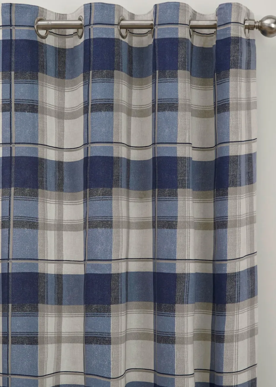 Fusion Balmoral Check Navy Eyelet Curtains