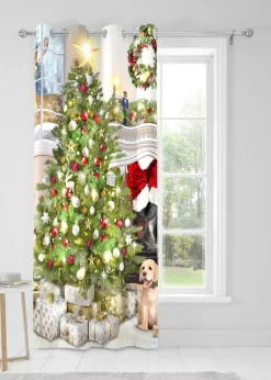 Fusion Christmas Tree Eyelet Single Panel Door Curtain