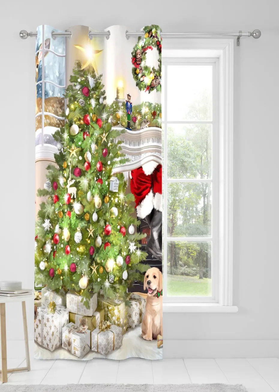 Fusion Christmas Tree Eyelet Single Panel Door Curtain
