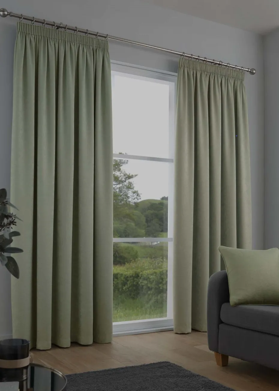 Fusion Galaxy Dimout Green Pencil Pleat Curtains
