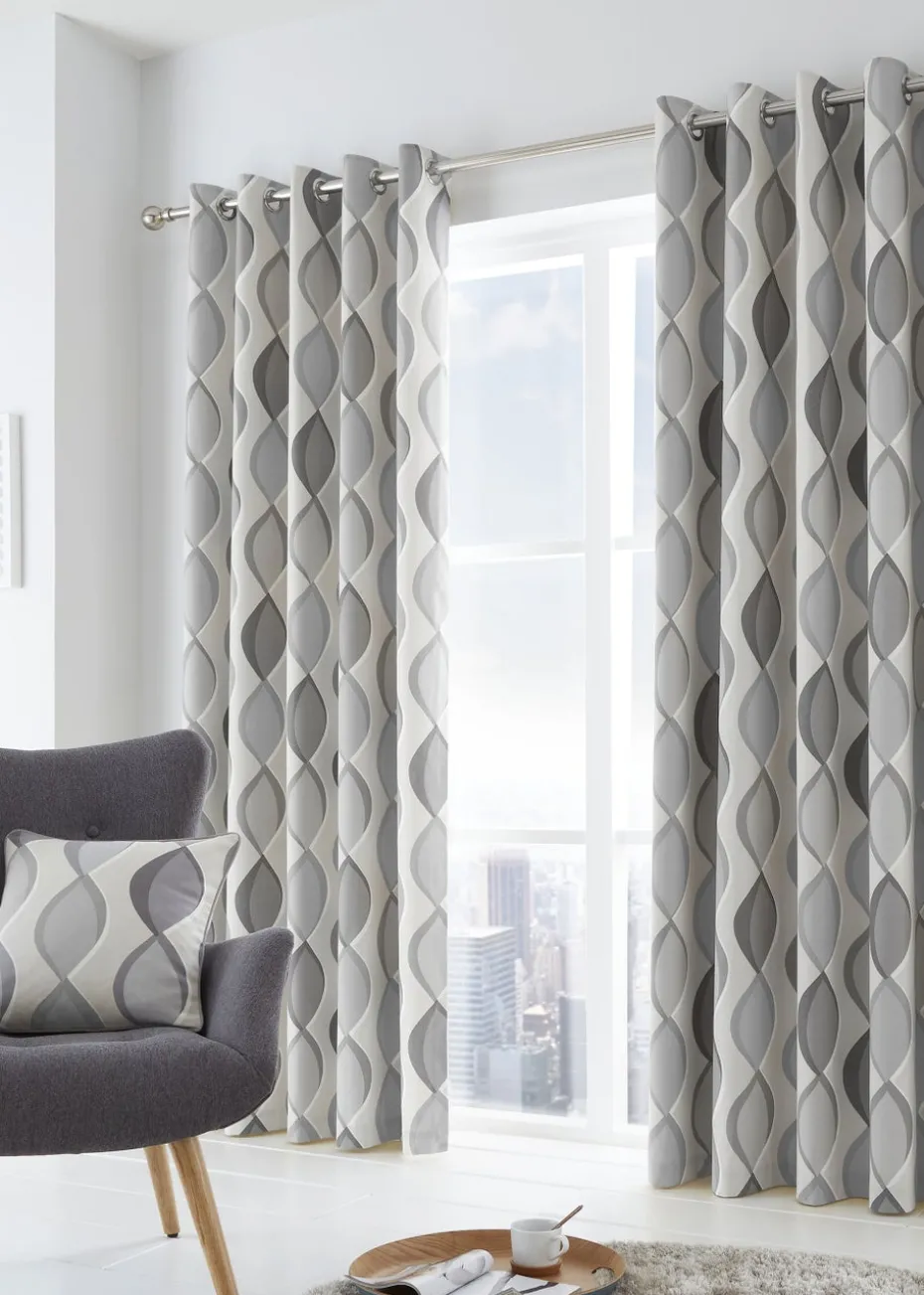 Fusion Lennox Grey Eyelet Curtains