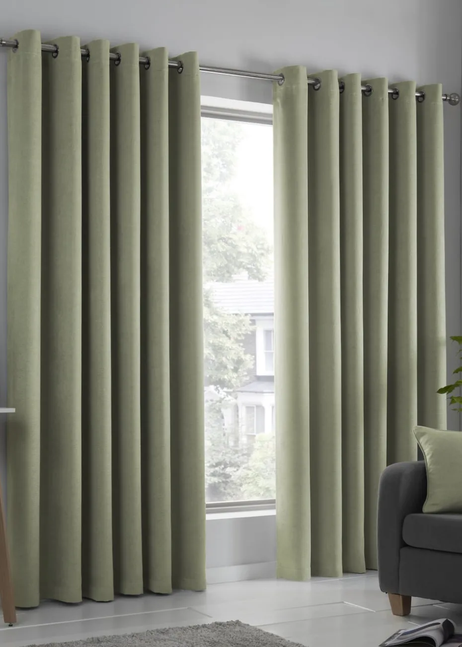 Fusion Strata Dimout Green Eyelet Curtains