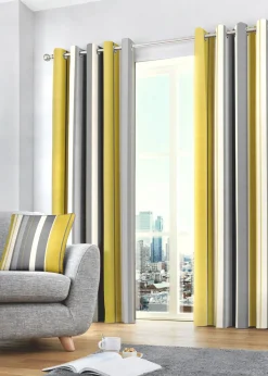 Fusion Whitworth Stripe Yellow Eyelet Curtains