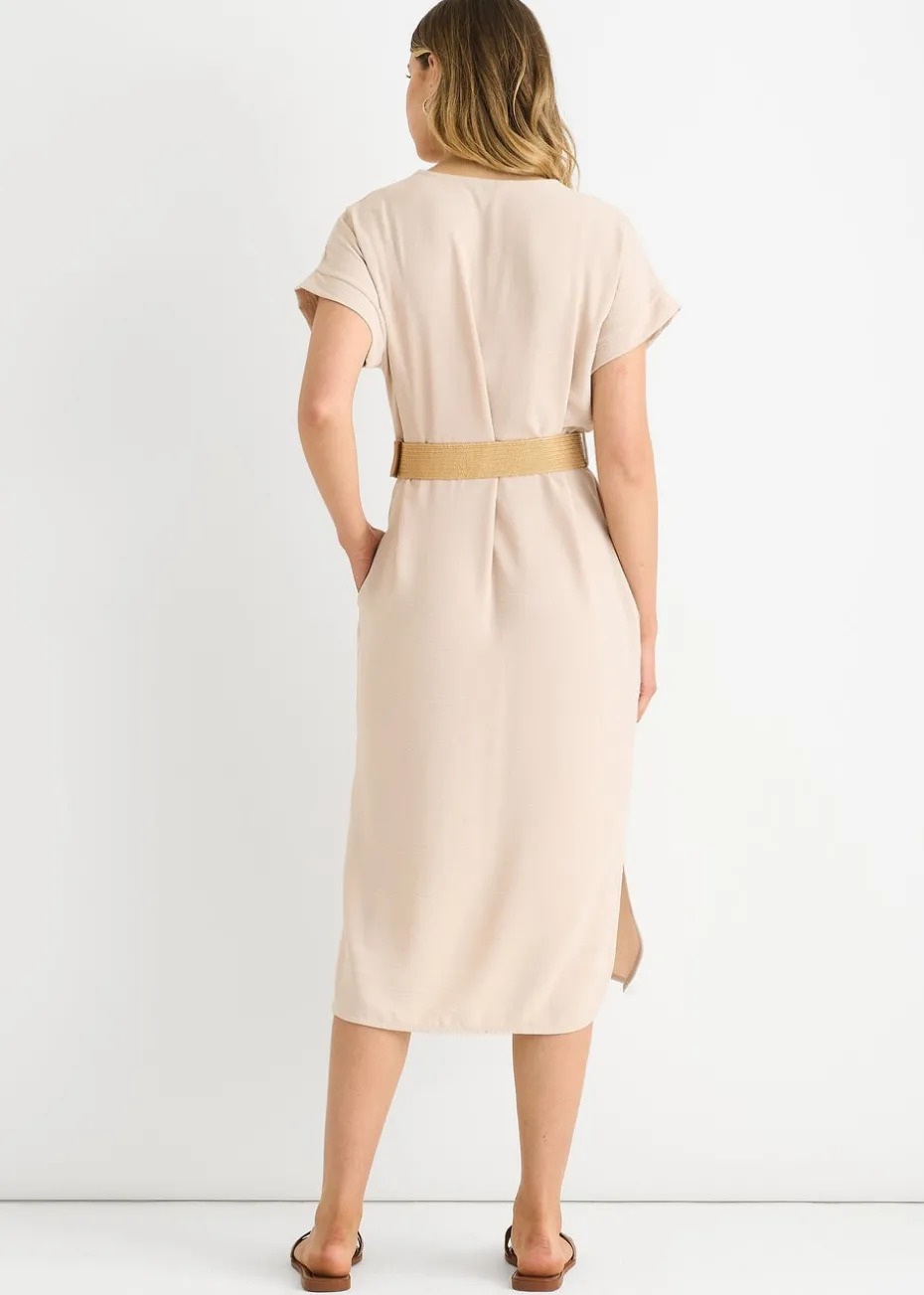 Gini London Beige Air Flow Belted Oversized Dress