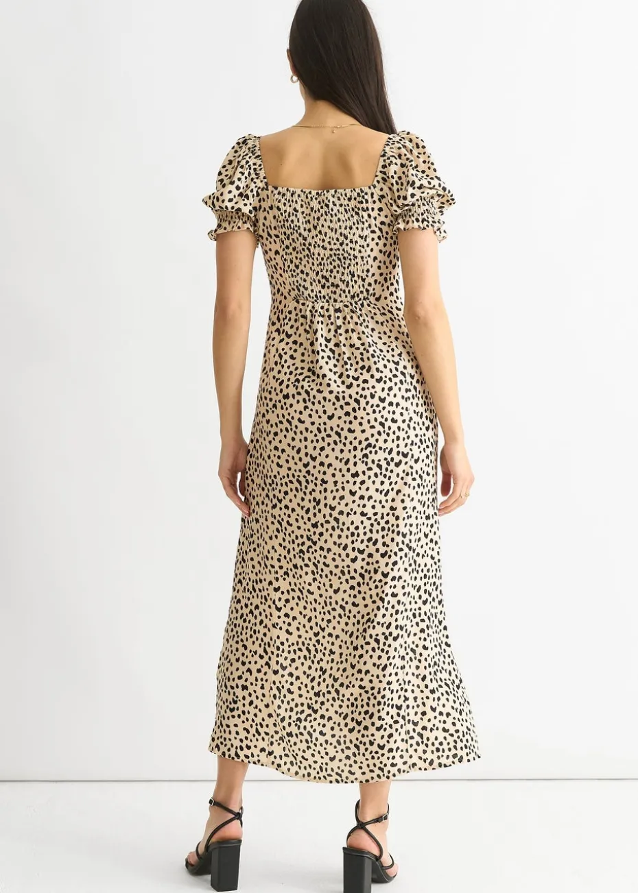 Gini London Beige Animal Printed Split Viscose Midi Dress