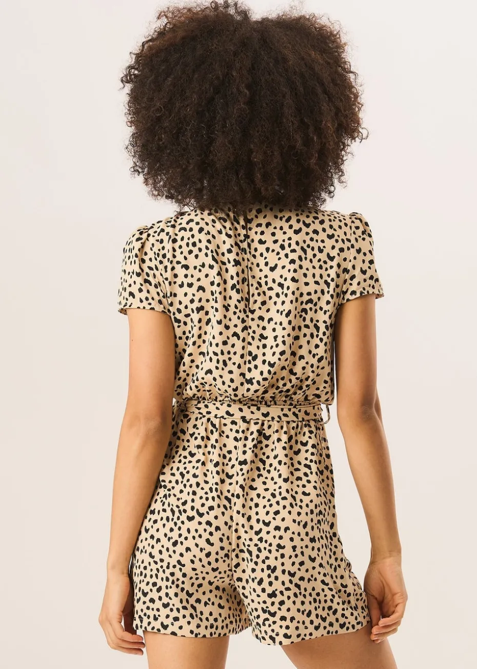 Gini London Beige Animal Print Belted Wrap Playsuit