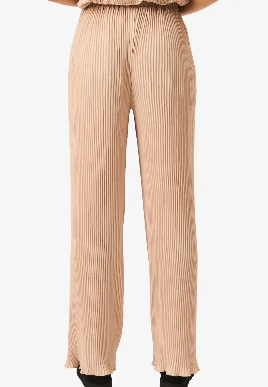 Gini London Beige Plisse Loungewear Wide Leg Trousers