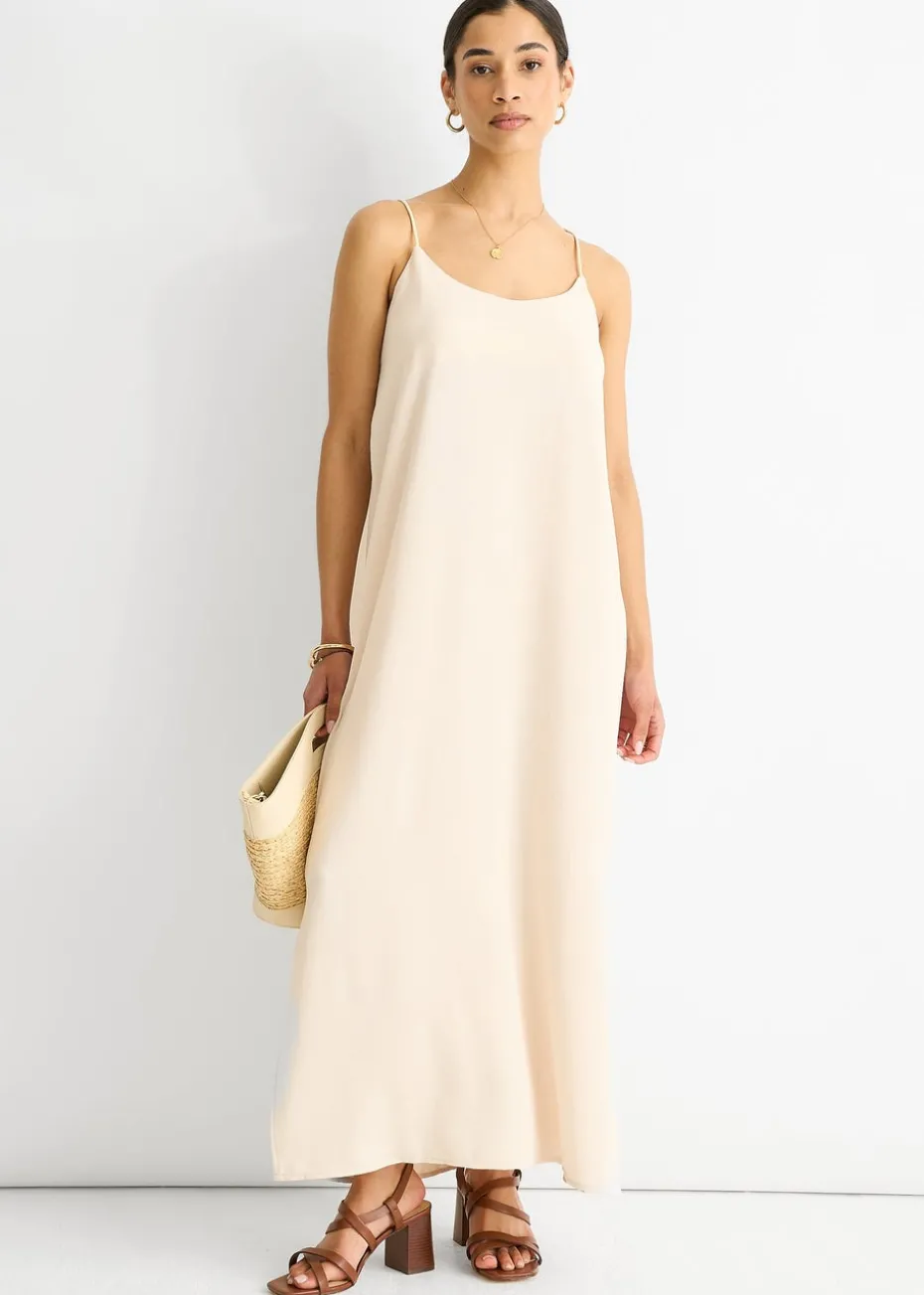Gini London Beige Strappy Cross Back Airflow Oversized dress