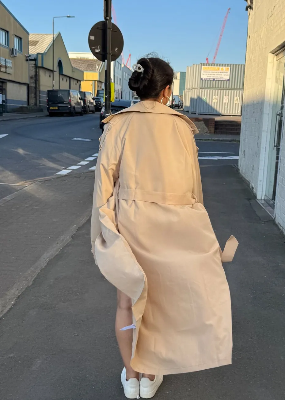 Gini London Beige Tall Woven Oversized Trench Coat