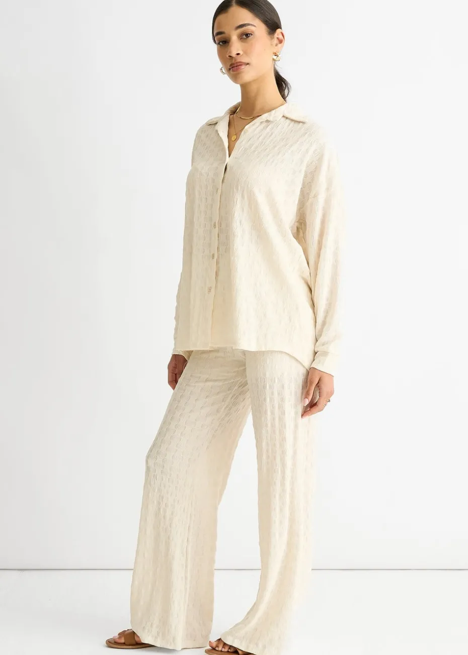 Gini London Beige Textured Oversized Long Sleeves Shirt