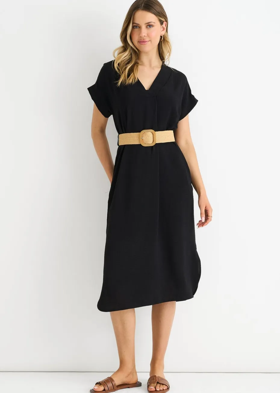 Gini London Black Air Flow Belted Oversized Dress