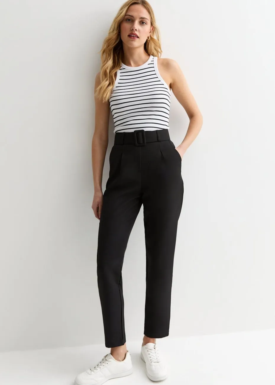 Gini London Black Belt Detail Tapered Trousers