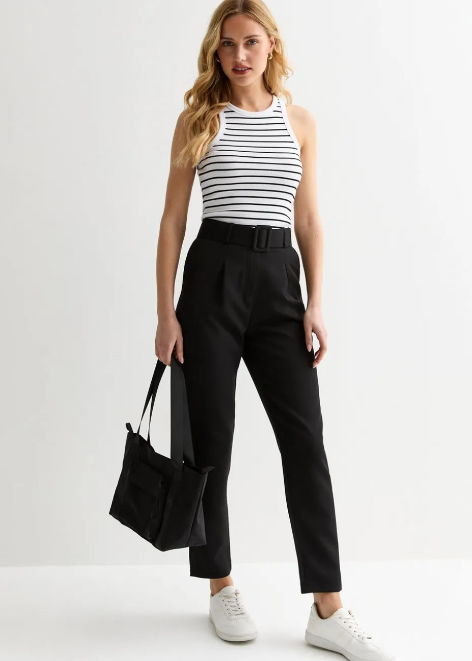 Gini London Black Belt Detail Tapered Trousers