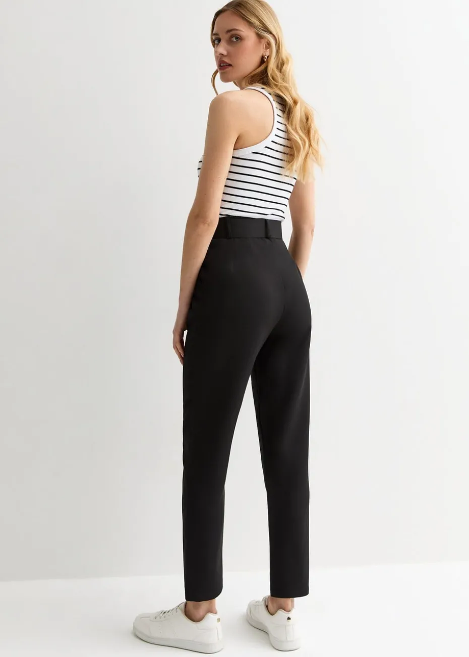 Gini London Black Belt Detail Tapered Trousers