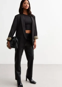 Gini London Black Contrast Animal Edge to Edge Blazer