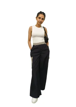 Gini London Black Contrast Detail Cargo Trousers