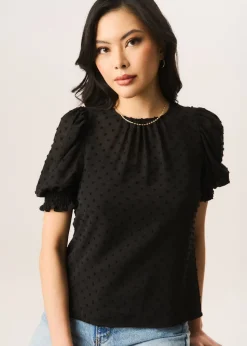 Gini London Black Dobby Chiffon Shirred Cuff Blouse