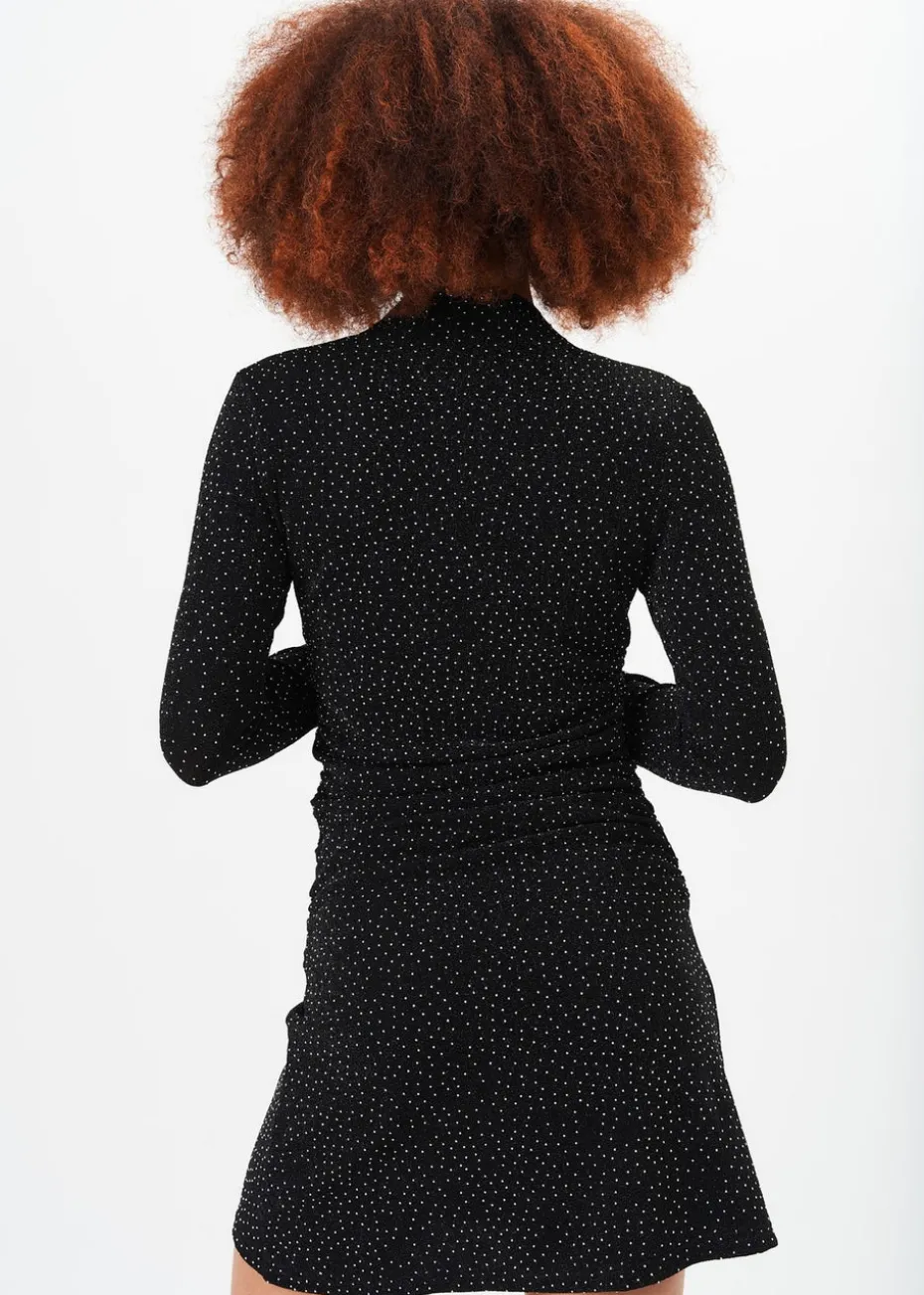 Gini London Black High Neck Stud Hot Fix Stretchy Mini Dress