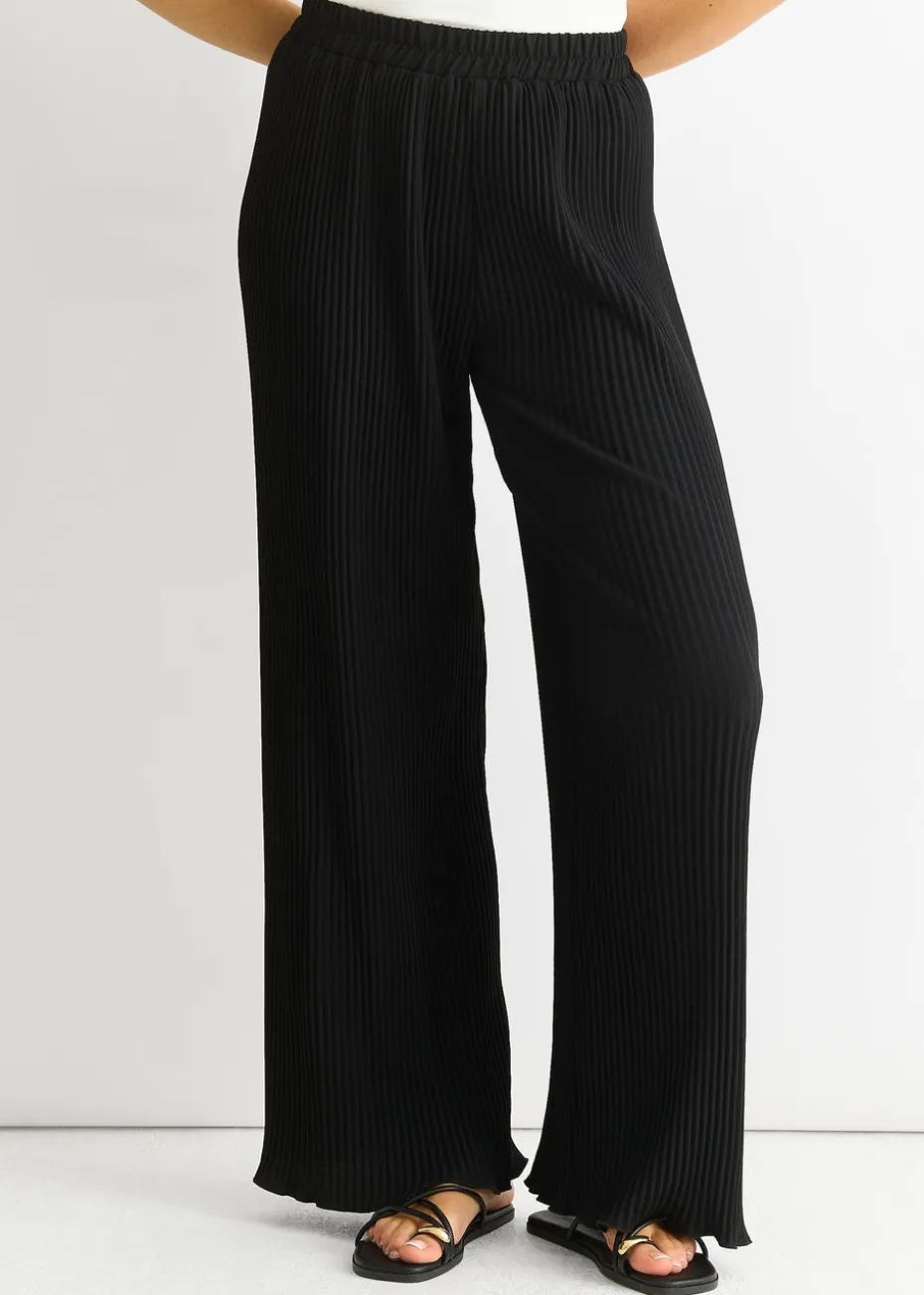Gini London Black Plisse Loungewear Wide Leg Trousers