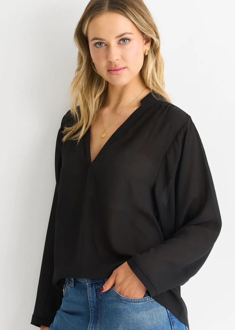 Gini London Black Textured Chiffon Oversized Blouse