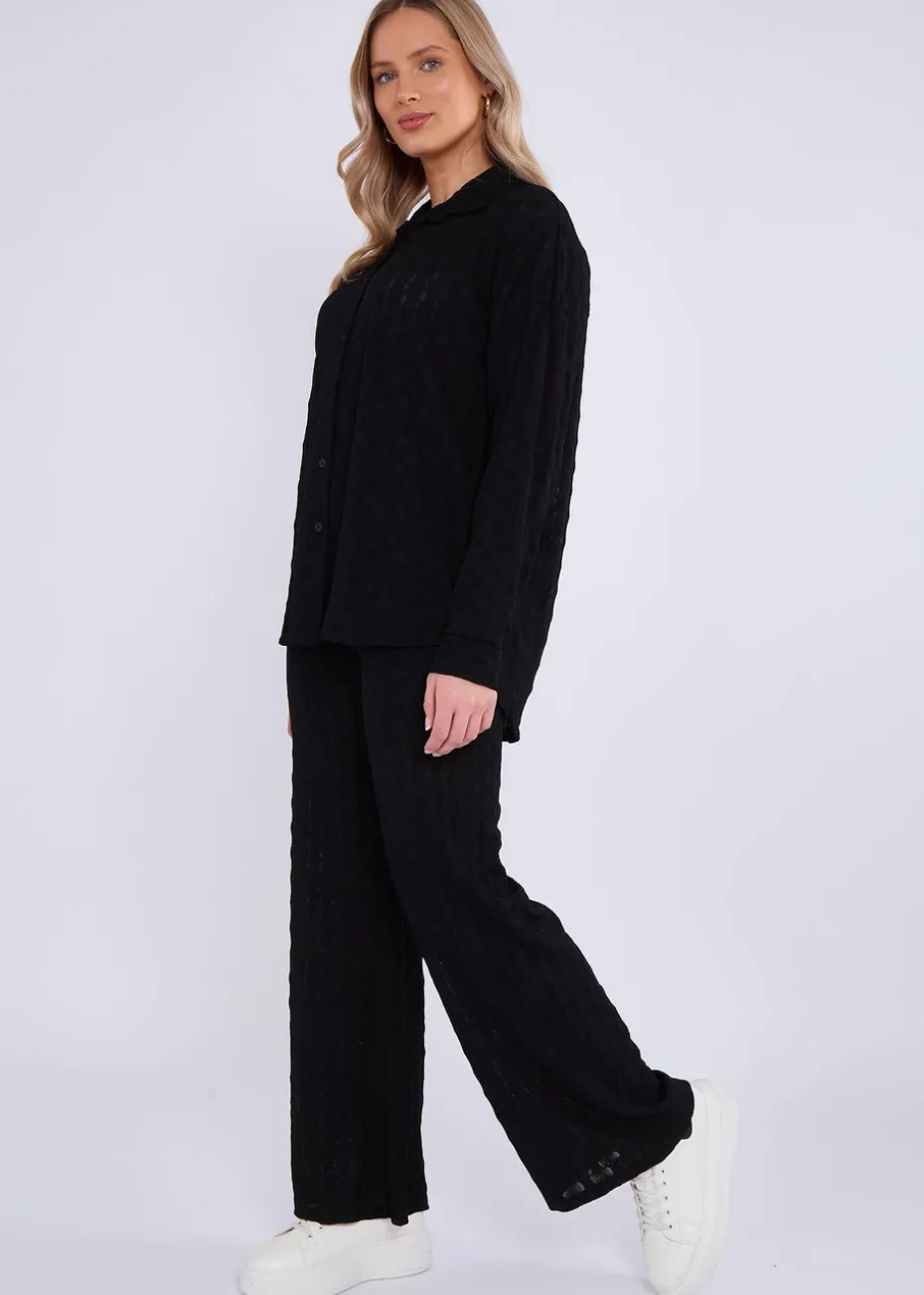 Gini London Black Textured Oversized Long Sleeves Shirt