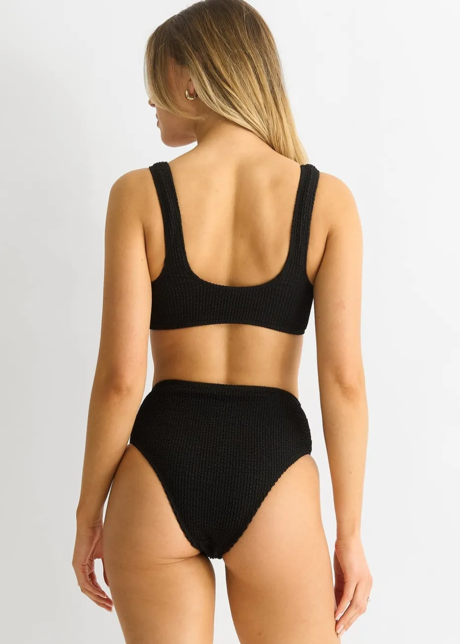 Gini London Black Textured Ring Detail Bikini Top