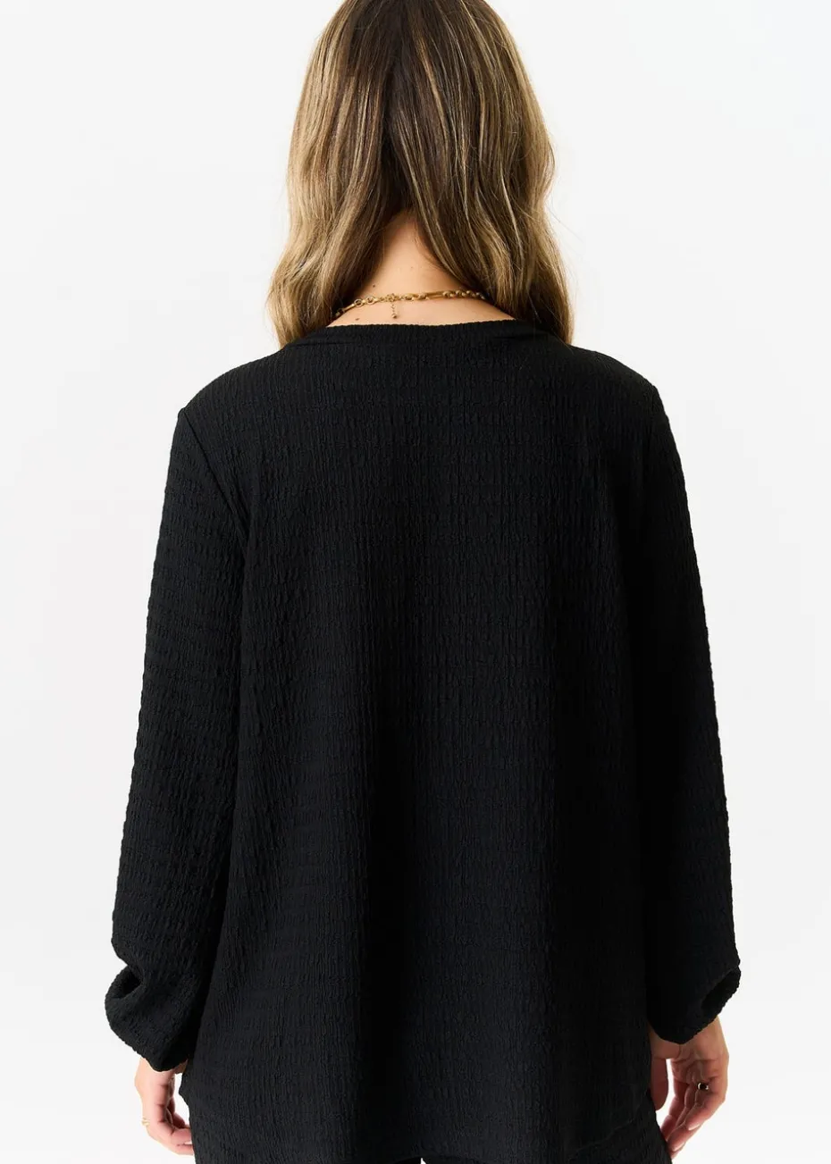 Gini London Black Textured Long Sleeves Oversized Top