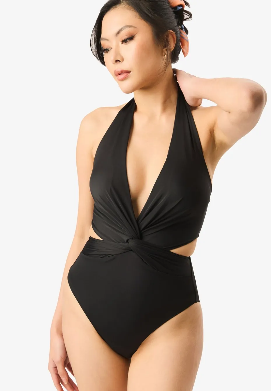 Gini London Black Twisted Cut out Halter Swimsuit