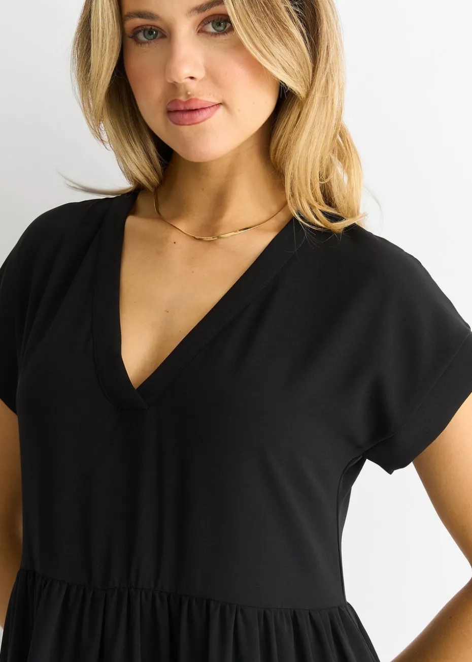 Gini London Black V Neck Pocket Smock Midi Dress