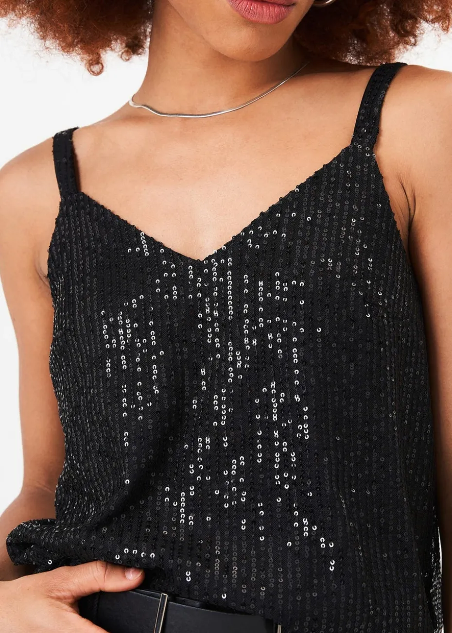 Gini London Black V-Neck Sequin Cami Top