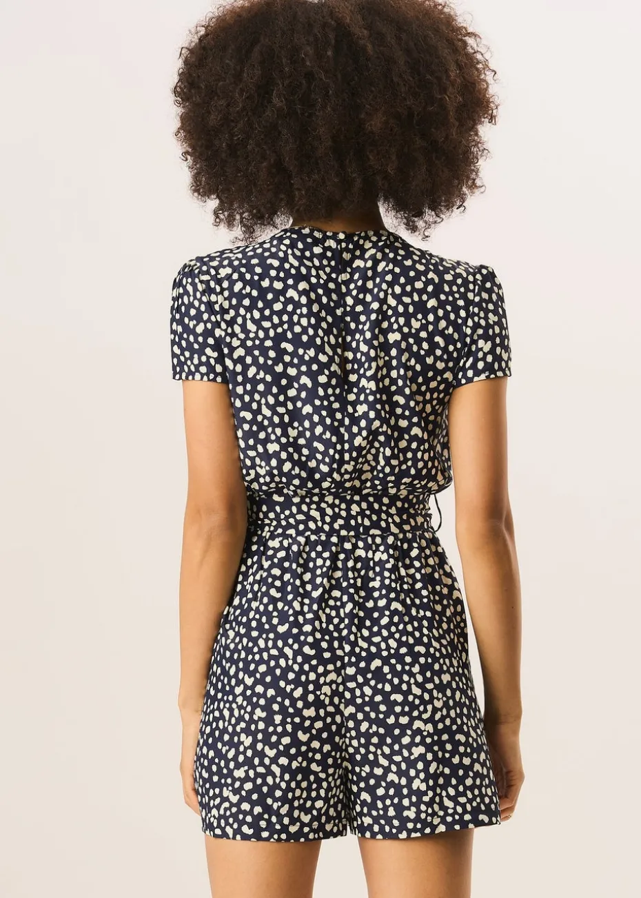 Gini London Blue Animal Print Belted Wrap Playsuit